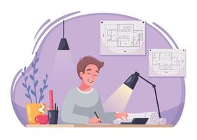 personaje de dibujos animados de arquitecto vector