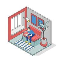 Home Reading Isometric Composition vector