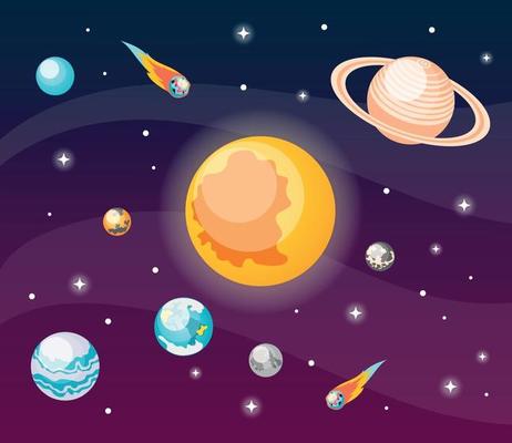 Astronomy Space Isometric Composition
