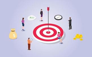 financial target with big dart and money with team work people vector