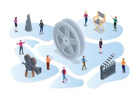 focus group discussion for movie with modern flat isometric vector