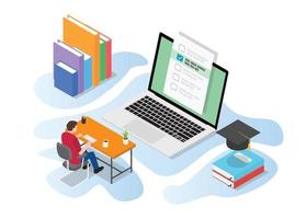 online or live test exam with people study on computer vector