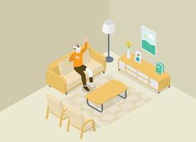 old man with disability playing with vr virtual reality vector