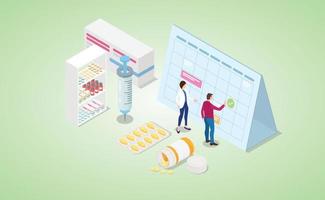 vaccination time mark calendar with various syringe and medical drug vector