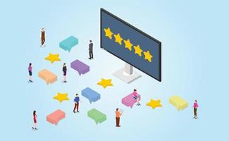 business feedback rating review with gold star on monitor vector