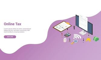 online tax report isometric for website template or landing vector