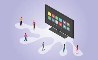 smart tv technology with apps icon and people vector