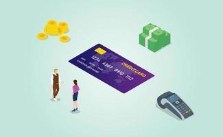 credit card pros and contra analysis benefit with isometric vector