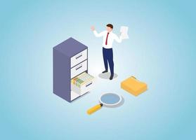 document search with file stack and cabinet vector