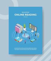 education online reading people around book computer vector