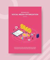 technology social media optimization people standing chart board vector