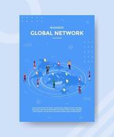 business global network people standing n map world for template vector