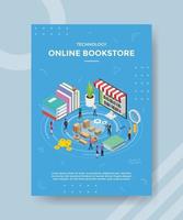 technology online bookstore people standing near book vector