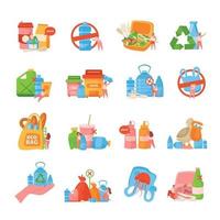 Stop Plastic Flat Icon Set vector