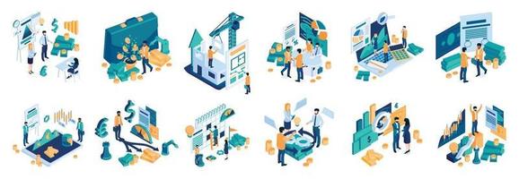 Successful Investment Isometric Color Set vector