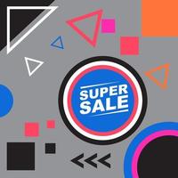 Memphis style super sale banner poster design template vector