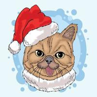 un lindo gato con un sombrero de navidad sacando la lengua vector premium