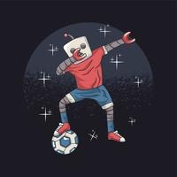 Robot character wearing soccer jersey and playing ball vector