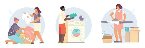 Laundry People Flat Compositions vector