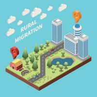 composición isométrica de la migración rural vector