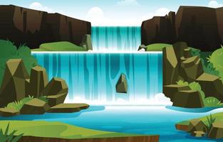 cascada natural en la ilustración de la temporada de primavera vector