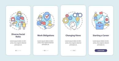 Social roles onboarding mobile app page screen vector