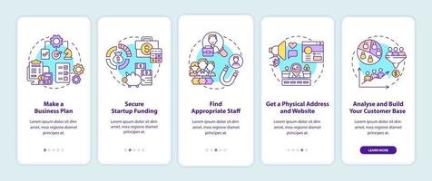 Startup launch steps onboarding mobile app page screen vector