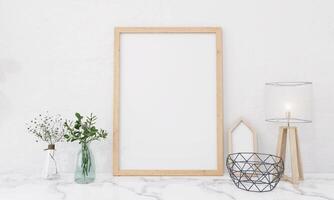 Picture frames with plant pots adorn the living room. photo