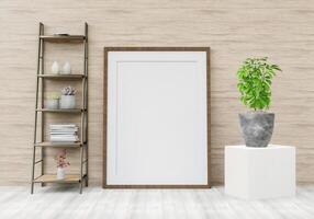 Picture frames with plant pots adorn the living room. photo