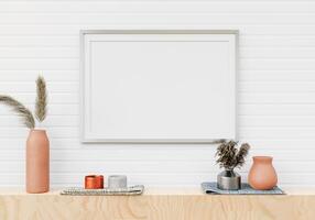 Picture frames with plant pots adorn the living room. photo