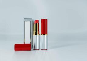 Red lipstick on the white background photo