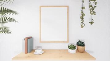 Picture frames with plant pots adorn the living room. photo