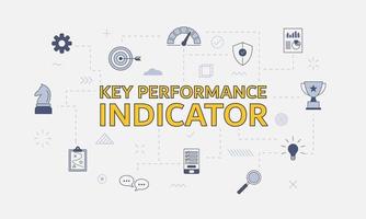 Concepto de indicador clave de rendimiento de kpi con conjunto de iconos con palabra grande vector