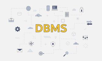 Concepto de sistema de gestión de base de datos dbms con conjunto de iconos vector