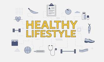 healthy lifestyle concept with icon set with big word or text vector