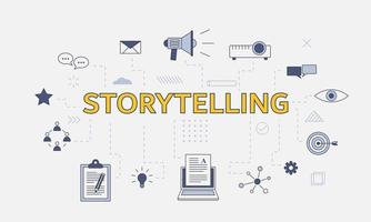 storytelling concept with icon set with big word or text vector