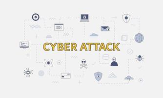 cyber attack concept with icon set with big word or text vector