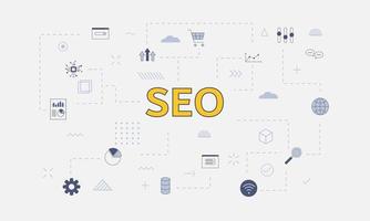 Concepto de SEO con conjunto de iconos con gran palabra o texto en el centro vector