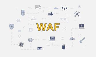 waf web application firewall concept with icon set with big word vector