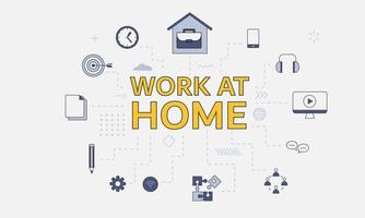 wfh concepto de trabajo desde casa con conjunto de iconos con gran palabra o texto vector