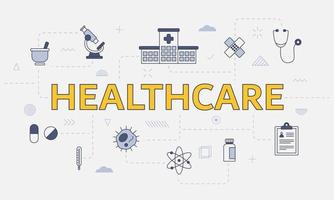 healthcare concept with icon set with big word or text vector