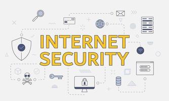 Concepto de seguridad de Internet con conjunto de iconos con gran palabra o texto vector