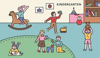 Children having fun in kindergarten. vector