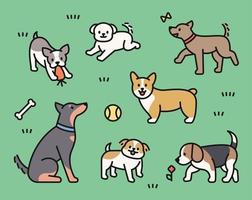 Cute dog icon running around the yard. vector