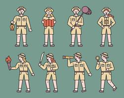 People dressed as explorers. vector