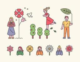 People and flower icons. vector