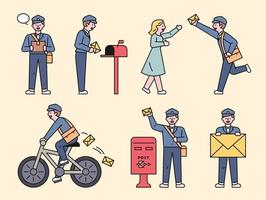 Cute postman character set. vector