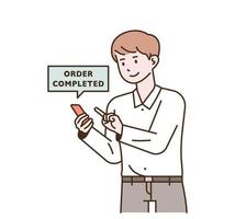 A man is shopping with a smartphone. vector