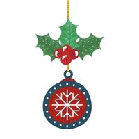 ball christmas hanging with leafs and seeds vector