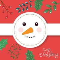 merry christmas poster with face of snowman vector